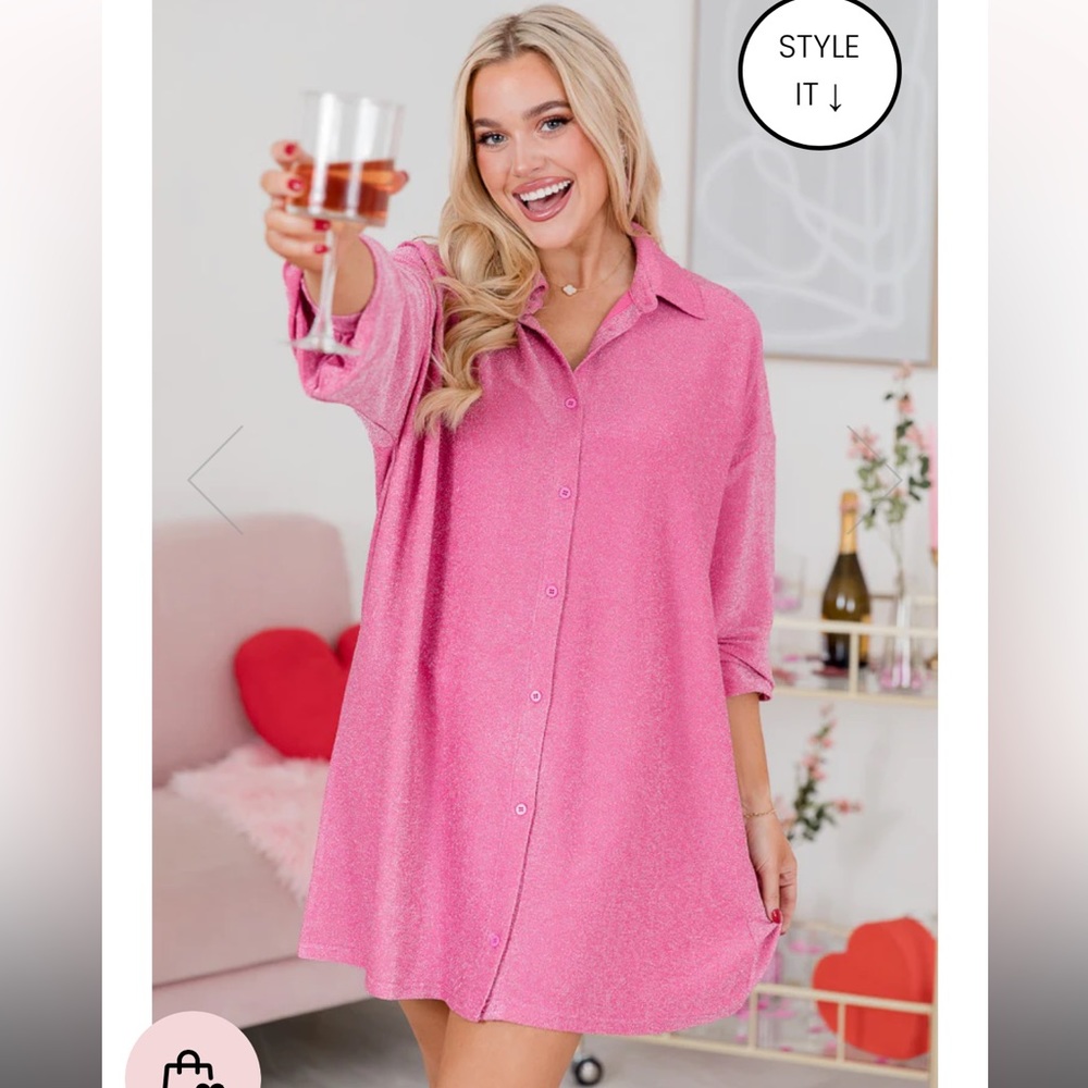 Pink Lily XS Forever Crushing Pink Shimmer Long Sleeve Mini Dress